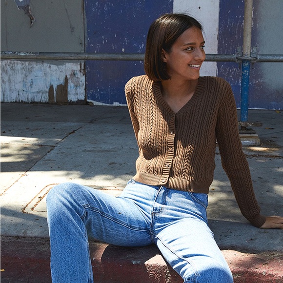 Brandy Melville Sweaters - John Galt Brandy Melville Pac Sun Brown Cable Knit Stitch Cardigan